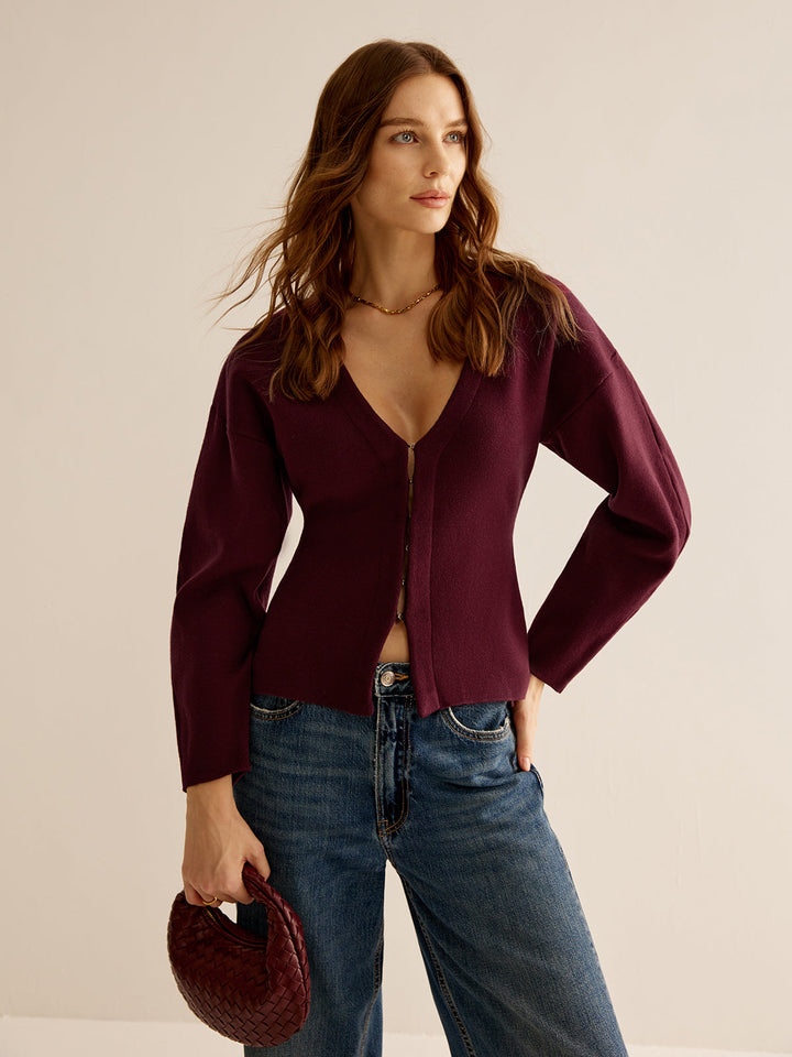 V-Neck Sweater for Women - Celeste-Bordeaux-XS-Nora Luxe