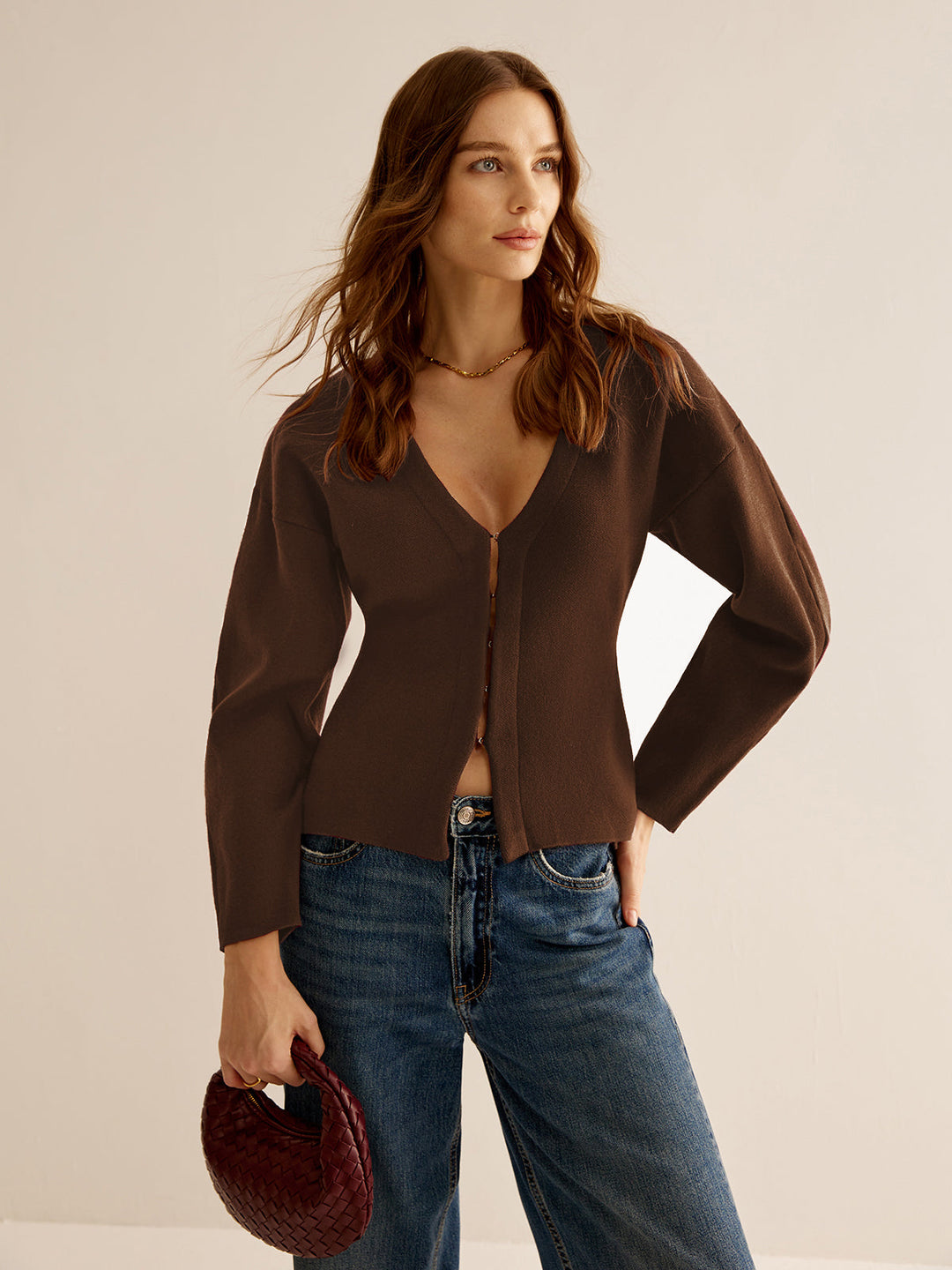 V-Neck Sweater for Women - Celeste-Brown-XS-Nora Luxe