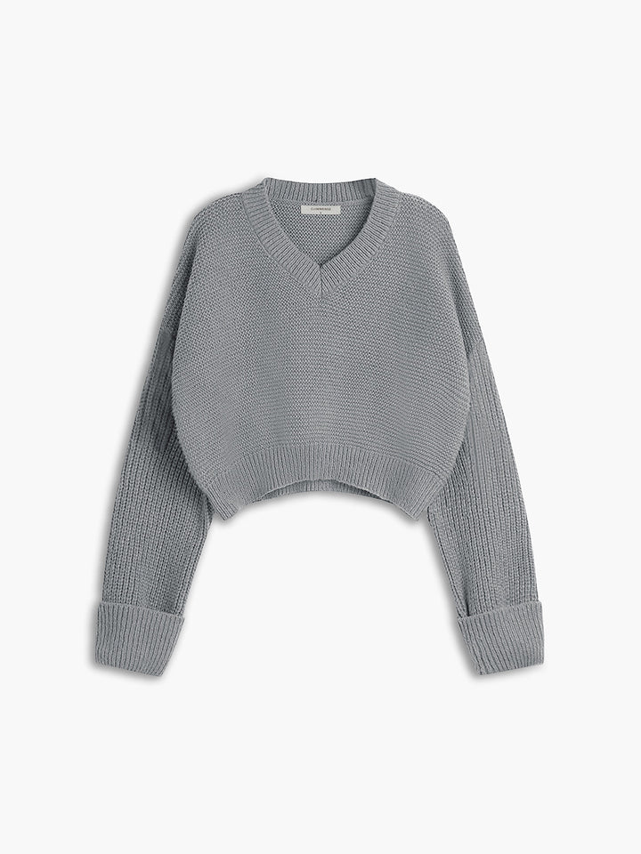 V-Neck Sweater for Women - Mila-Gray-XS-Nora Luxe