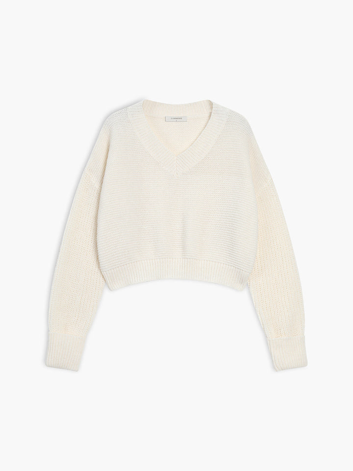 V-Neck Sweater for Women - Mila-White-XS-Nora Luxe