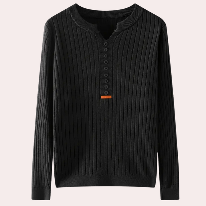 V-neck Sweater with Button Details for Women - Marit-Black-XS-Nora Luxe