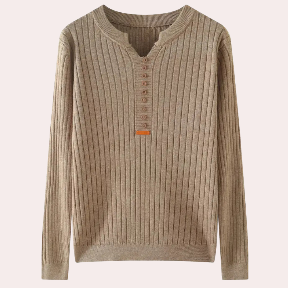 V-neck Sweater with Button Details for Women - Marit-Brown-XS-Nora Luxe