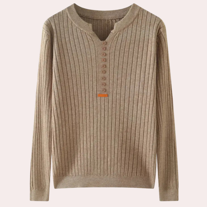 V-neck Sweater with Button Details for Women - Marit-Brown-XS-Nora Luxe