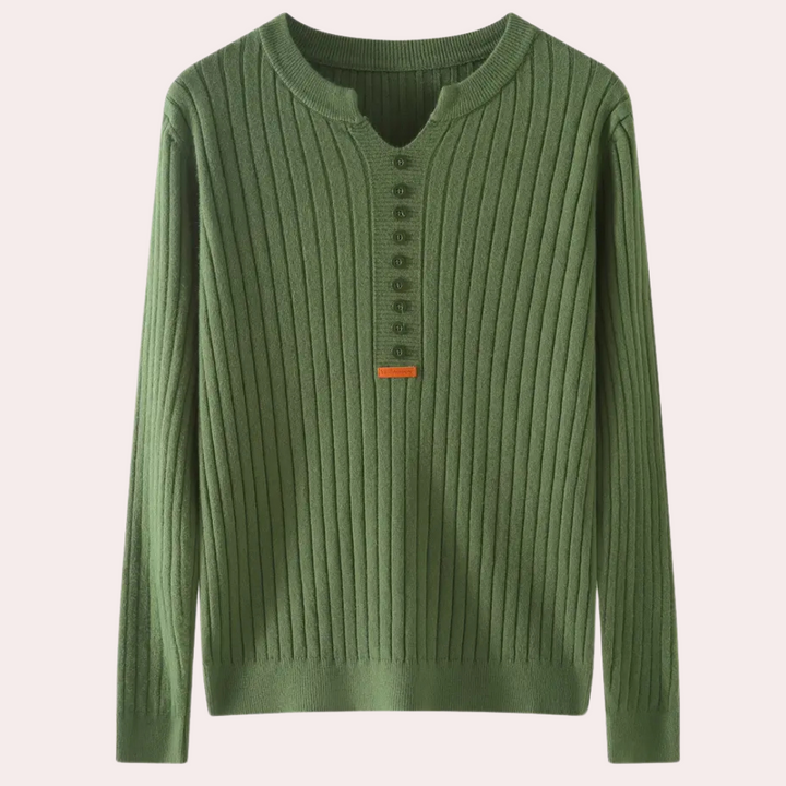 V-neck Sweater with Button Details for Women - Marit-Green-XS-Nora Luxe