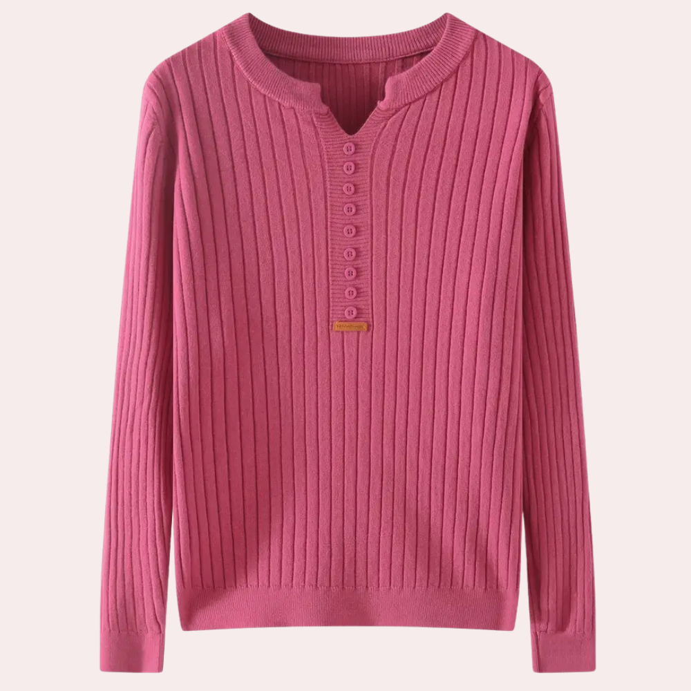 V-neck Sweater with Button Details for Women - Marit-Pink-XS-Nora Luxe
