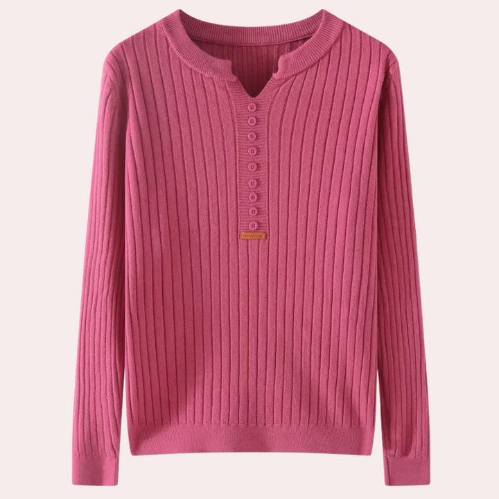 V-neck Sweater with Button Details for Women - Marit-Pink-XS-Nora Luxe