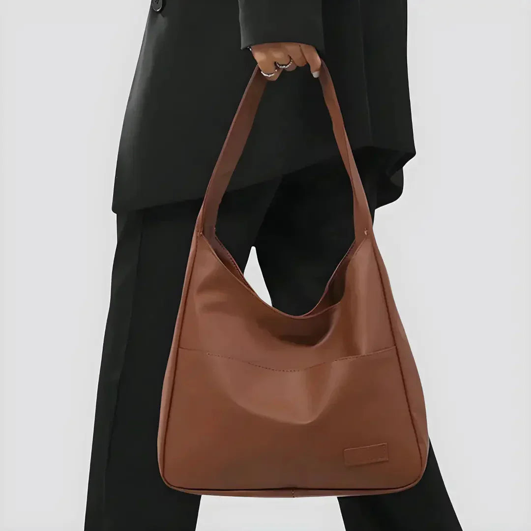 Vegan Leather Shoulder Bag for Women - Noor-Brown-The Livary