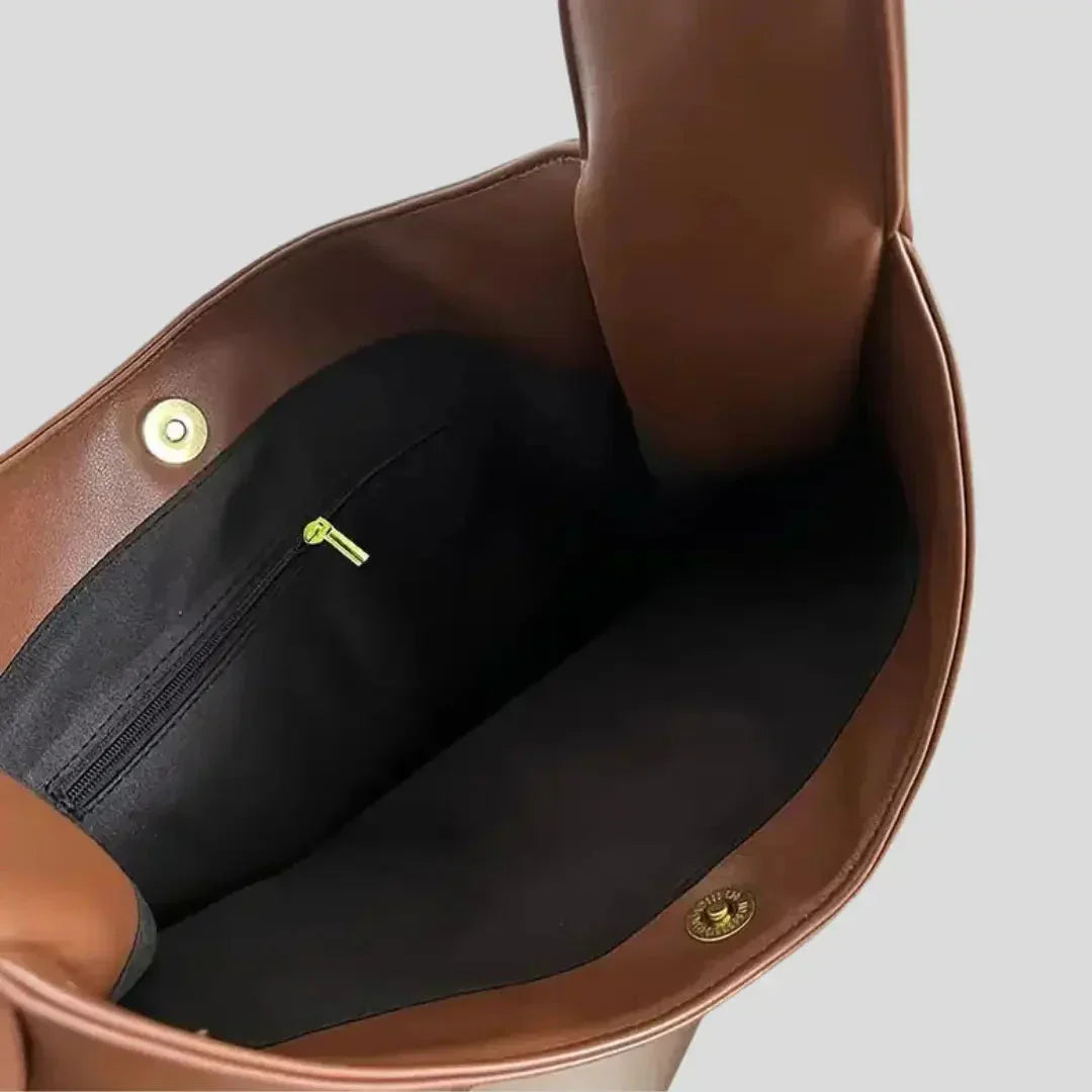 Vegan Leather Shoulder Bag for Women - Noor-Brown-The Livary