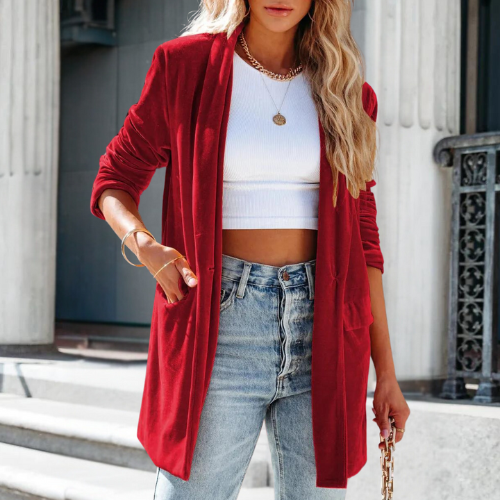 Velvet Ladies' Coat with Luxurious Look - Celestine-Burgundy-XS-Nora Luxe