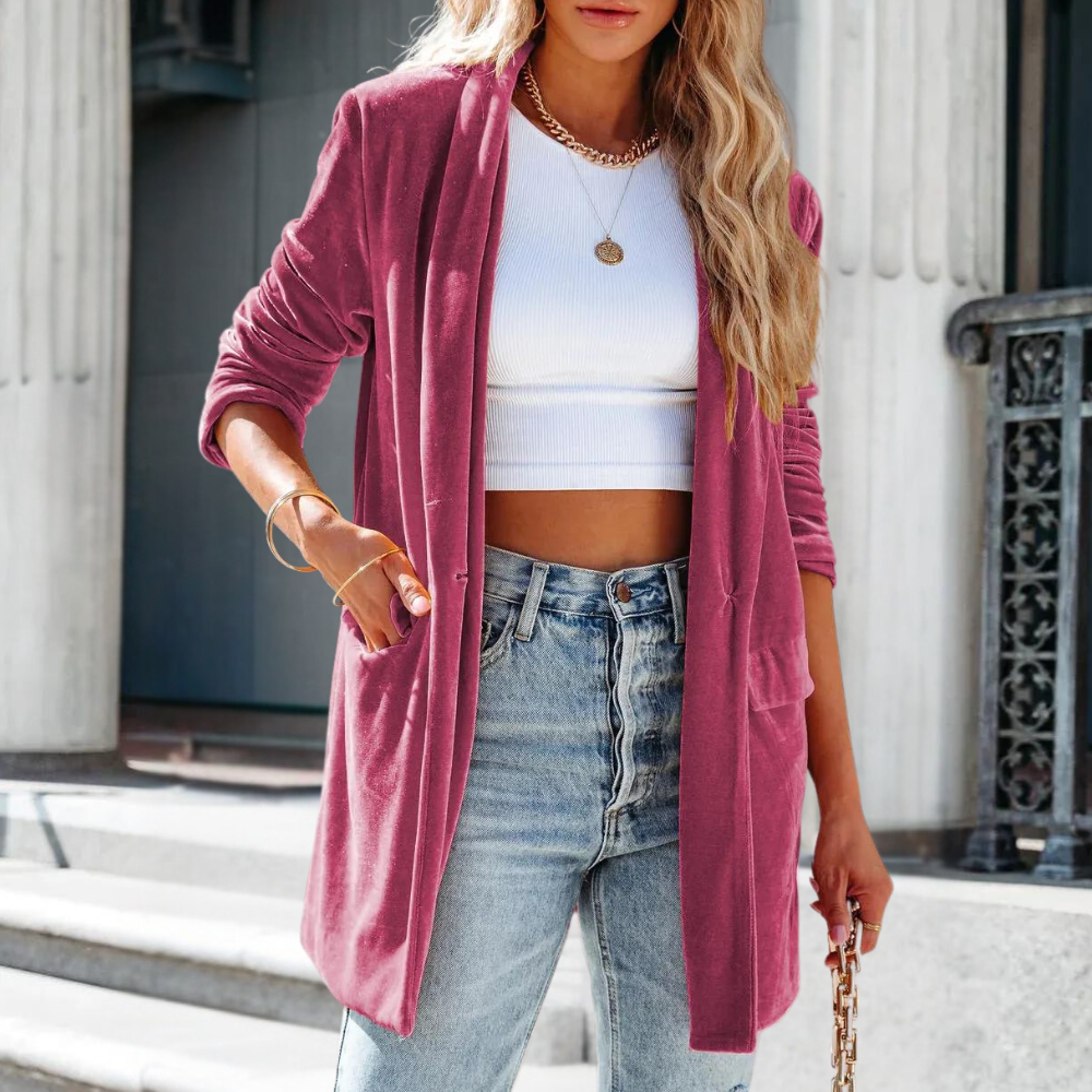 Velvet Ladies' Coat with Luxurious Look - Celestine-Pink-XS-Nora Luxe