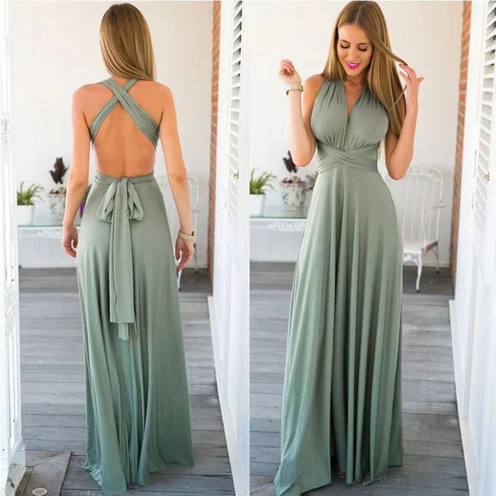 Versatile Elastic Wrap Dress - Denise-Grey-green-S-Nora Luxe