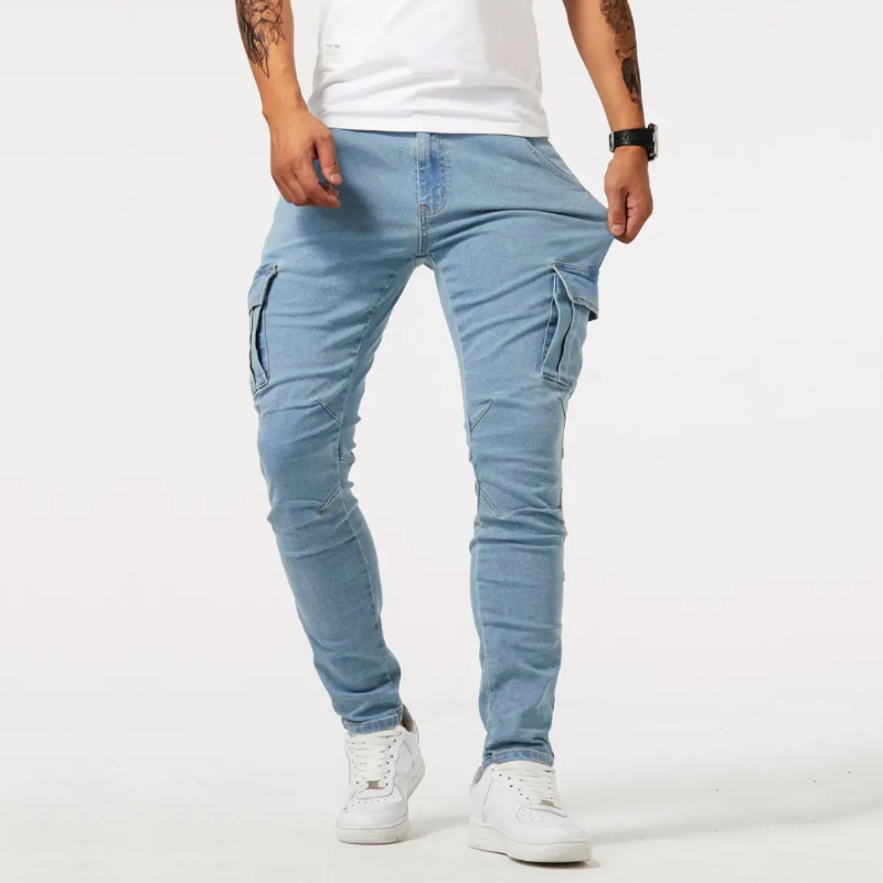 Versatile Stretch Cargo Trousers - FlexCargo-Light blue-S-Nora Luxe