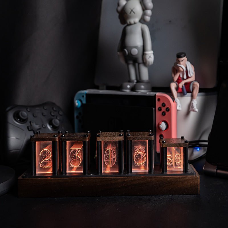 Vertical LED Nixie Table Clock – Chronix-Brown-The Livary