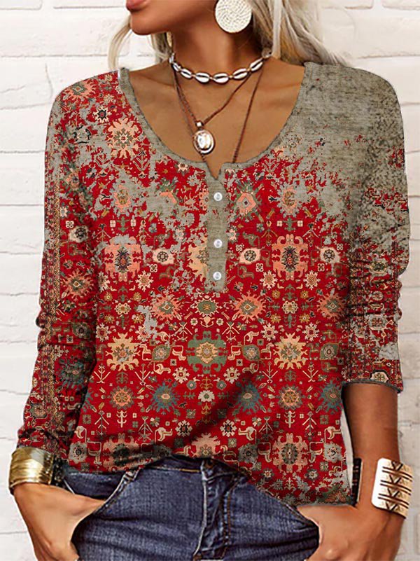 Vintage Aztec Print Long Sleeve - Autumn Pattern-S-Nora Luxe