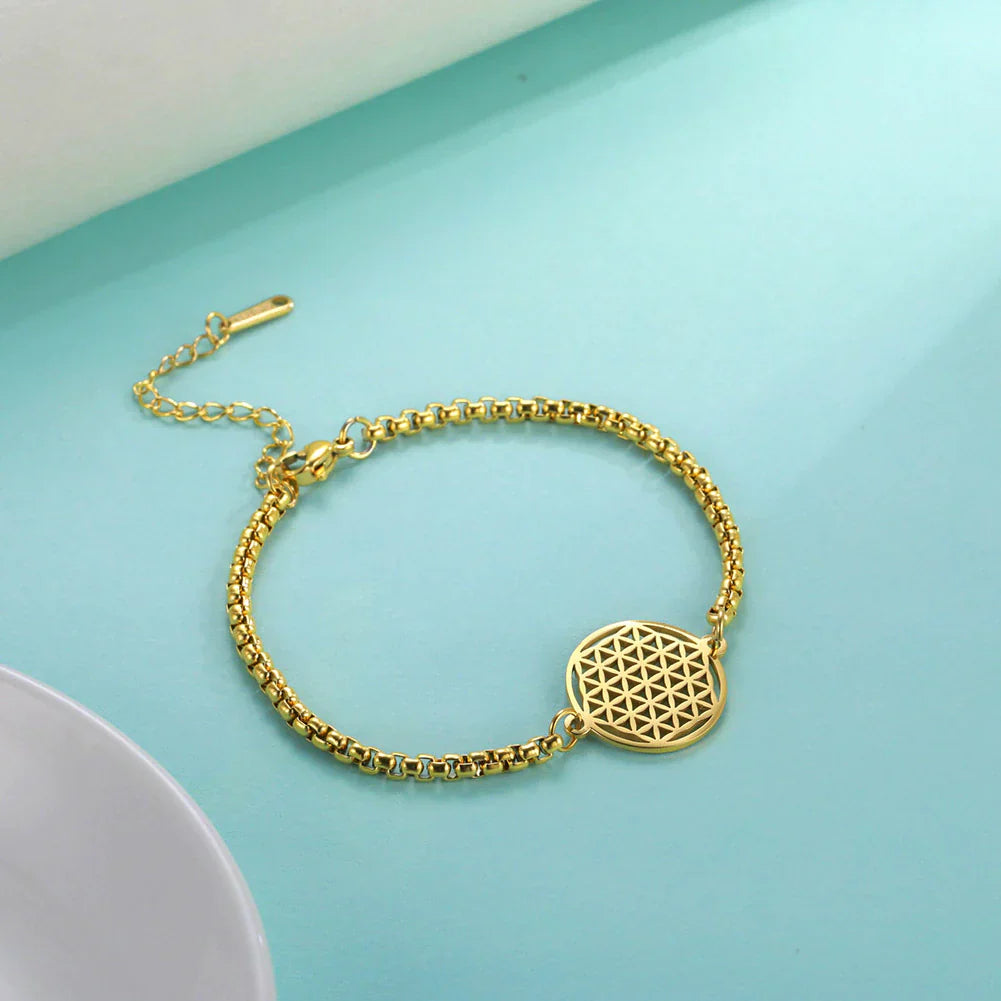 Vintage Chakra Flower Of Life Bracelet-18 Karat Gold-Nora Luxe