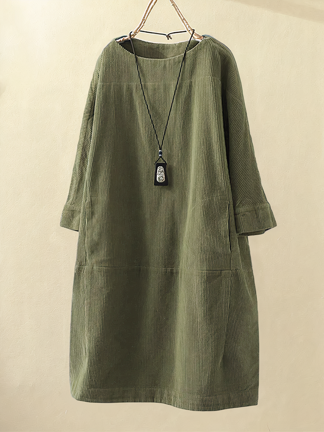 Vintage corduroy dress in A-line cut - Elise-Grass green-M-Nora Luxe