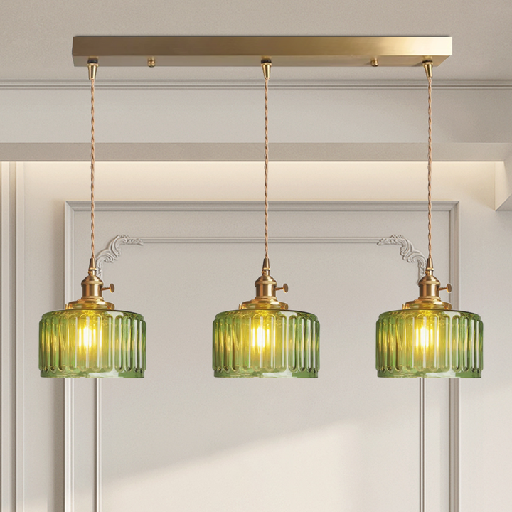 Vintage Crystal Pendant Lamp - Celeste-Green-3 Head-Long-Nora Luxe