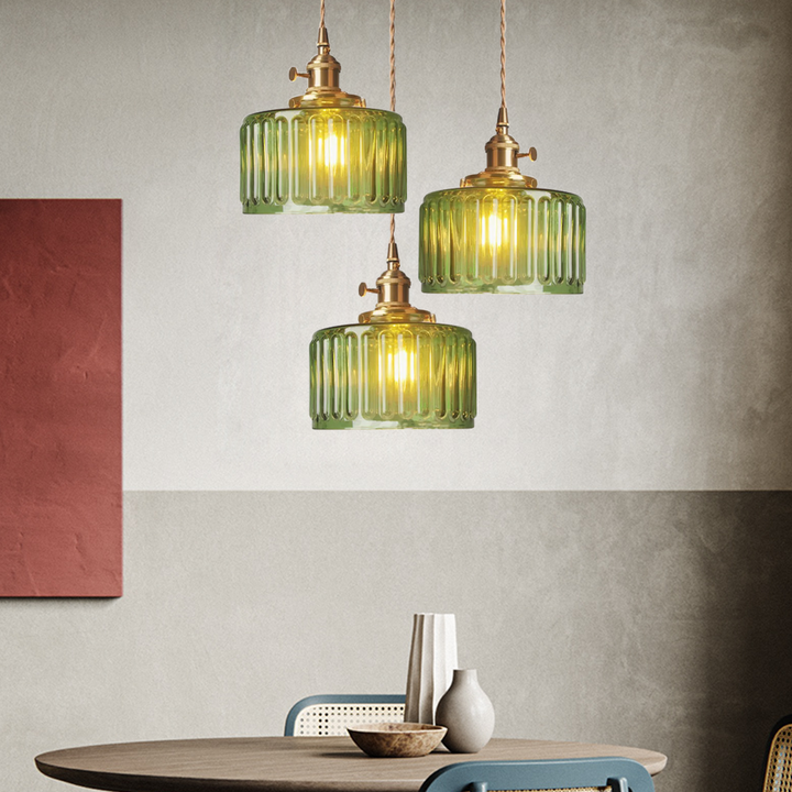 Vintage Crystal Pendant Lamp - Celeste-Green-3 Head-Round-Nora Luxe