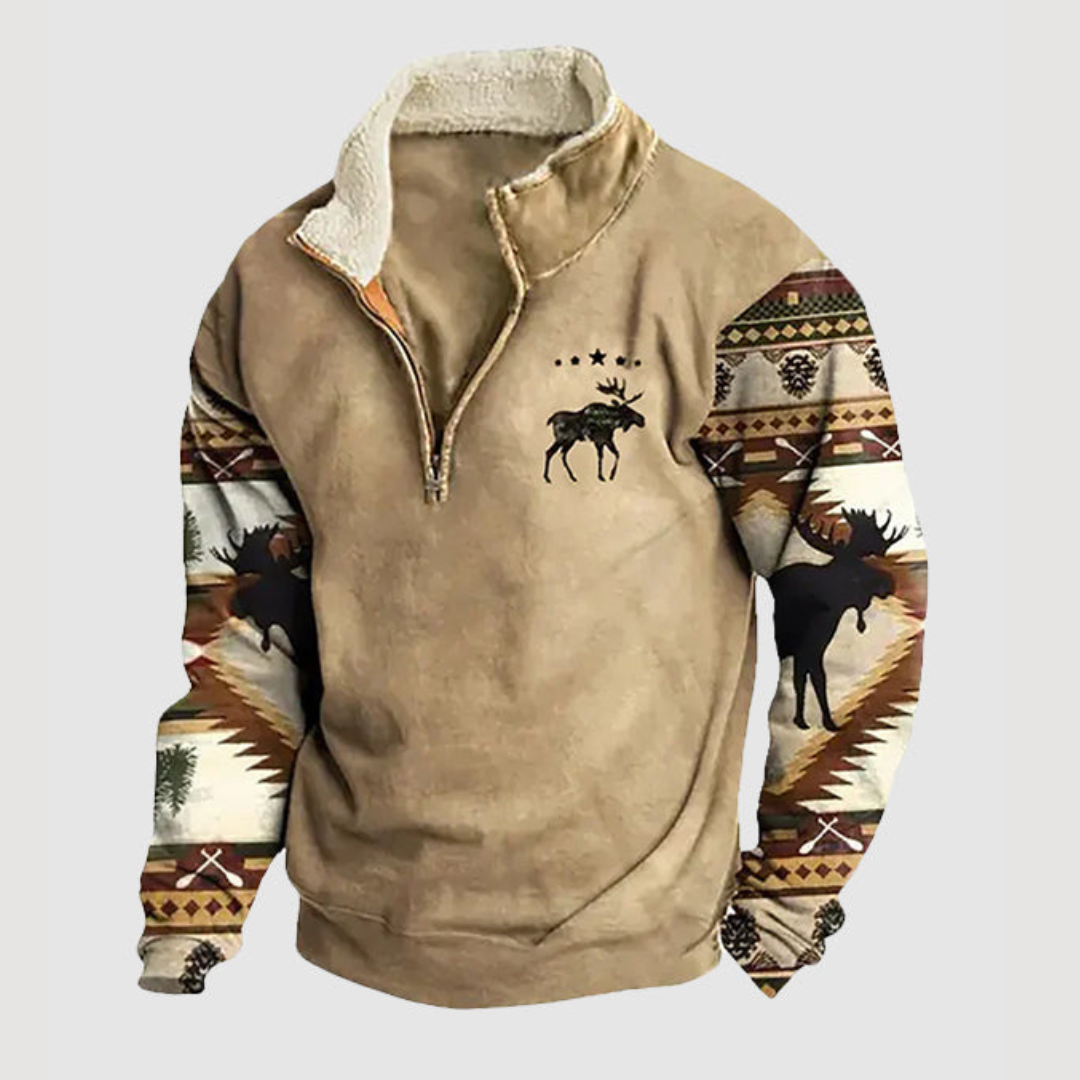 Vintage Fleece Winter Jumper with Zip for Men - Felix-Khaki-S-Nora Luxe