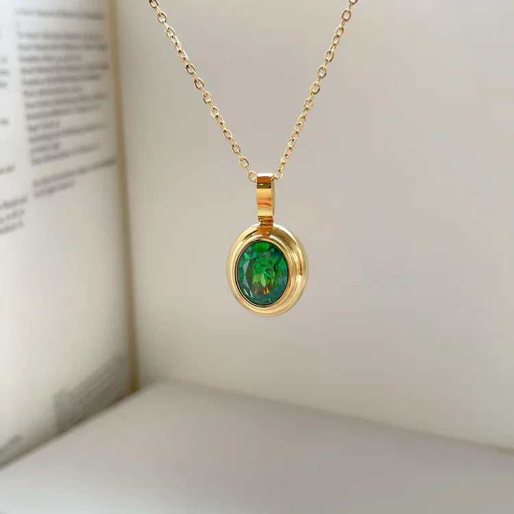 Vintage Gemstone Necklace - Celeste-Green Oval-Nora Luxe