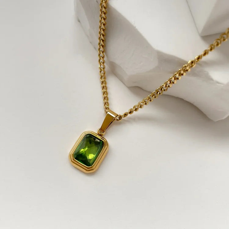 Vintage Gemstone Necklace - Celeste-Green Square-Nora Luxe