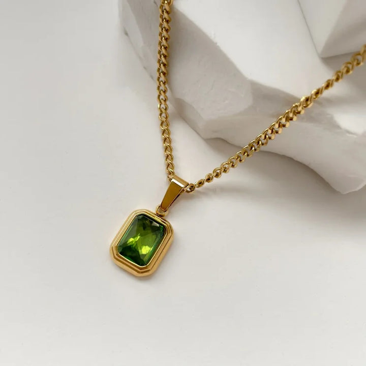 Vintage Gemstone Necklace - Celeste-Green Square-Nora Luxe