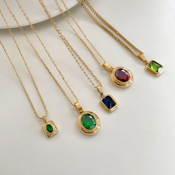 Vintage Gemstone Necklace - Celeste-Red Oval-Nora Luxe
