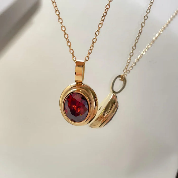 Vintage Gemstone Necklace - Celeste-Red Oval-Nora Luxe