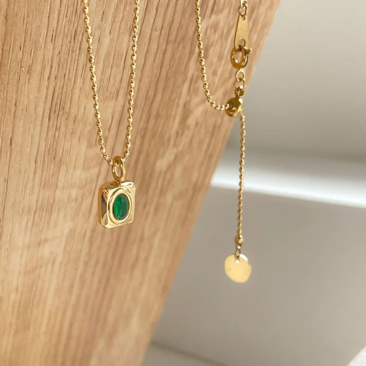 Vintage Gemstone Necklace - Celeste-Red Oval-Nora Luxe