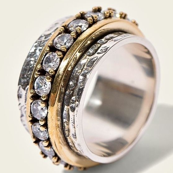 Vintage Gold and Silver Ring with Zirconia - Esmira-6-Nora Luxe