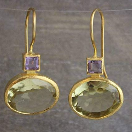 Vintage Gold Earrings with Green Crystal - Lucinia-Nora Luxe