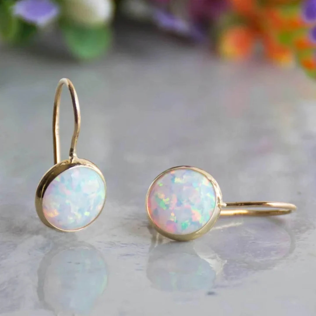 Vintage Gold-Plated White Opal Earrings - Auriel-Nora Luxe