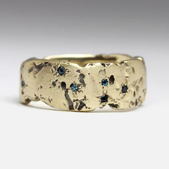 Vintage Gold Ring with Blue Inlaid Crystal - Aurielle-6-Nora Luxe