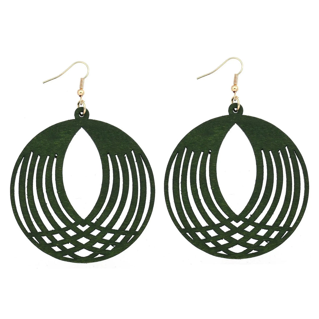 Vintage Green Carved Wooden Earrings | Unique Handmade Jewellery-GLOBE-Nora Luxe
