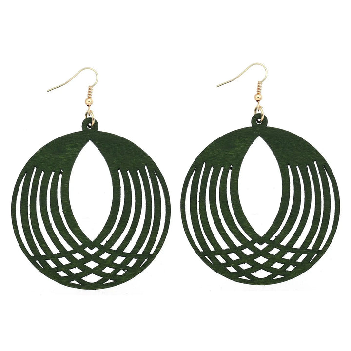 Vintage Green Carved Wooden Earrings | Unique Handmade Jewellery-GLOBE-Nora Luxe