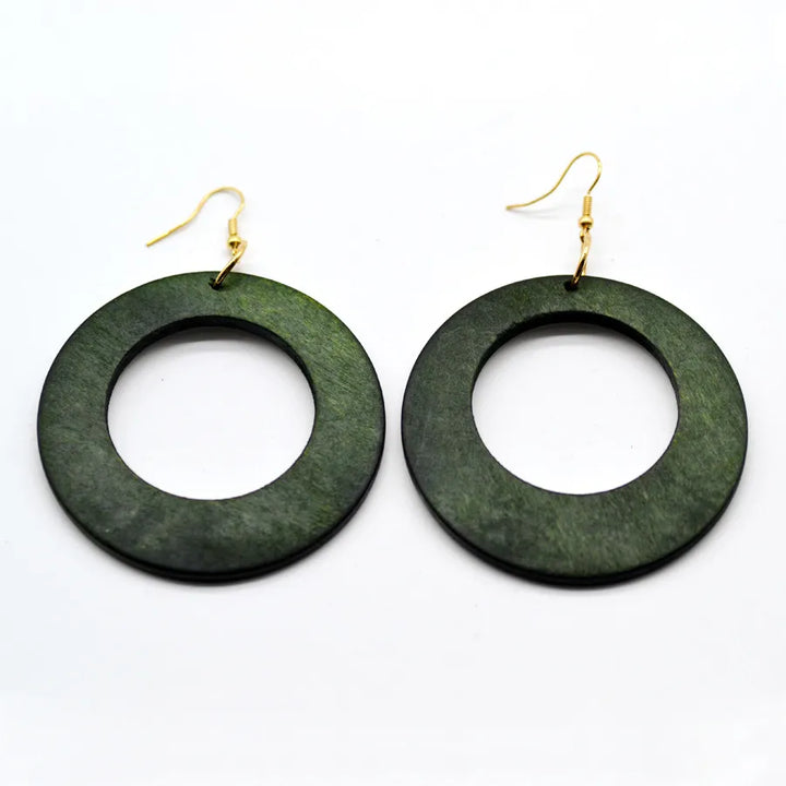 Vintage Green Carved Wooden Earrings | Unique Handmade Jewellery-ROUND-Nora Luxe