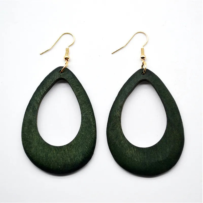 Vintage Green Carved Wooden Earrings | Unique Handmade Jewellery-TEARDROP 1-Nora Luxe