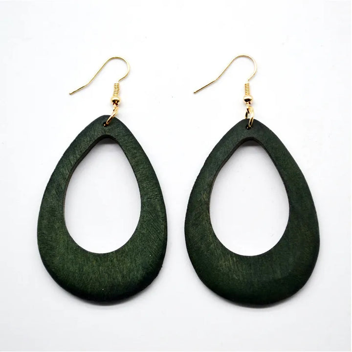 Vintage Green Carved Wooden Earrings | Unique Handmade Jewellery-TEARDROP 1-Nora Luxe