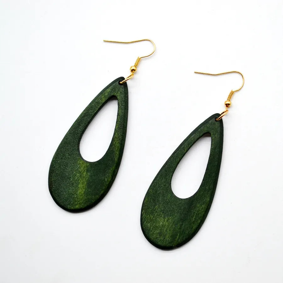 Vintage Green Carved Wooden Earrings | Unique Handmade Jewellery-TERDROP 2-Nora Luxe
