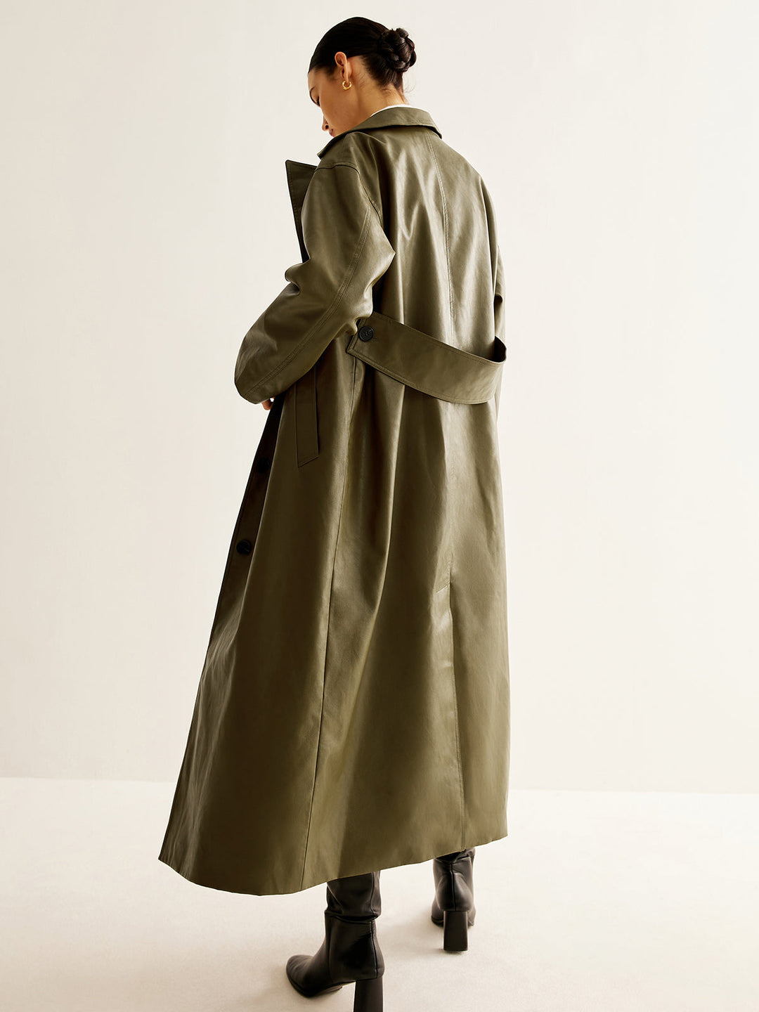Vintage Green Long Leather Jacket for Women - Aurelia-XS-Nora Luxe