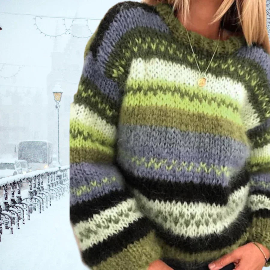 Vintage Hand-Knit Women's Sweater - Celeste-Green-S-Nora Luxe
