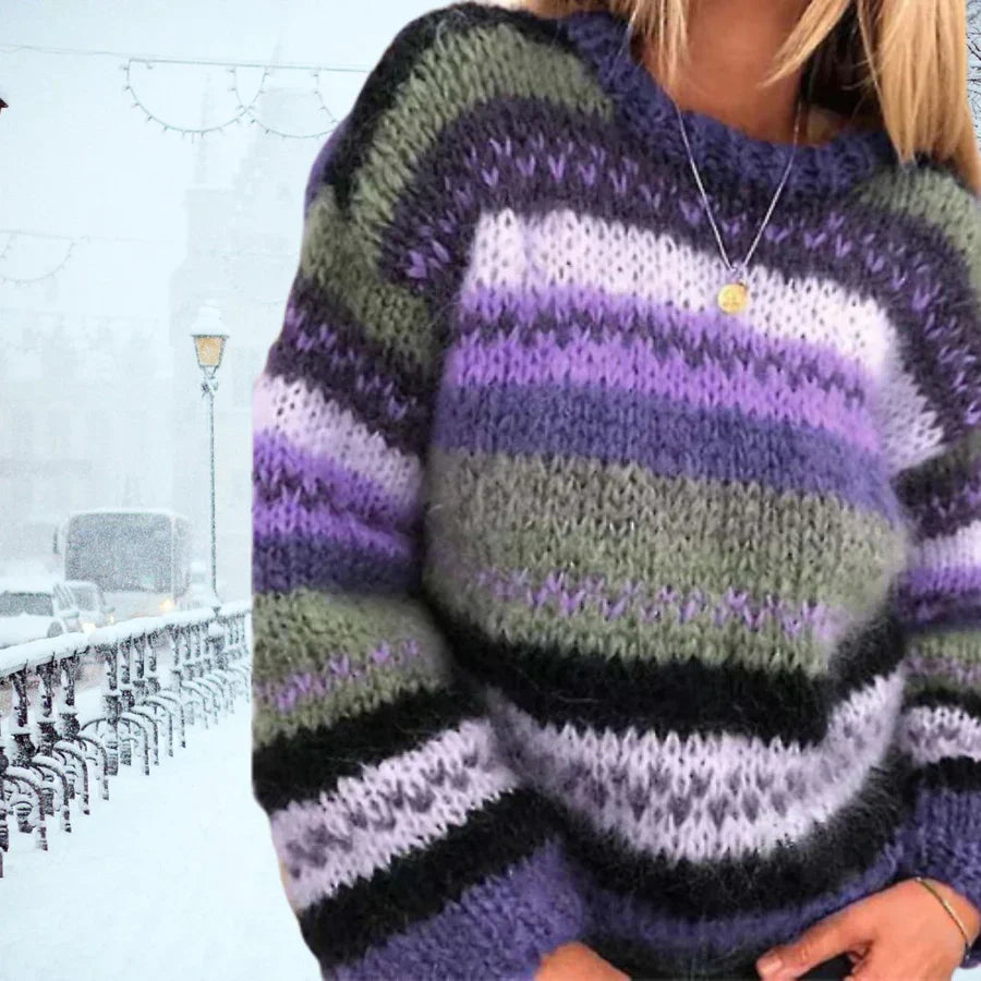 Vintage Hand-Knit Women's Sweater - Celeste-Purple-S-Nora Luxe