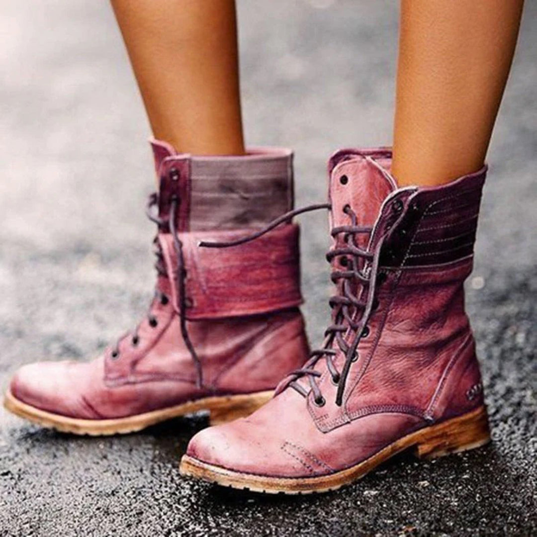 Vintage Lace-up Shoes for Women - Elise-Red-3.0-Nora Luxe