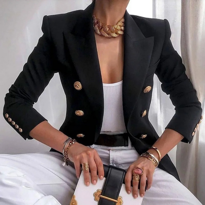 Vintage Ladies Blazer with Double Buttons - Isabelle-Black-S-Nora Luxe