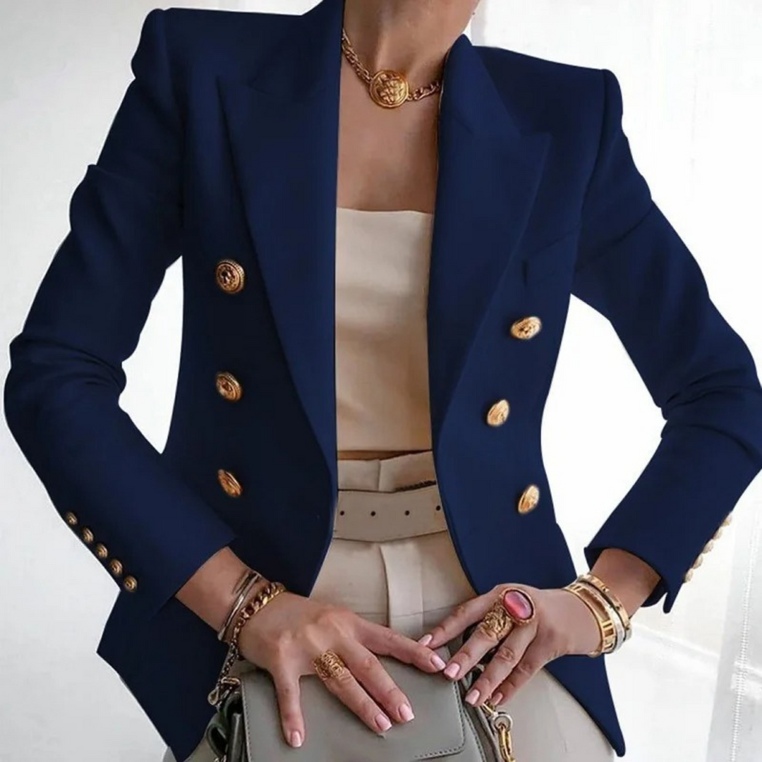 Vintage Ladies Blazer with Double Buttons - Isabelle-Blue-S-Nora Luxe