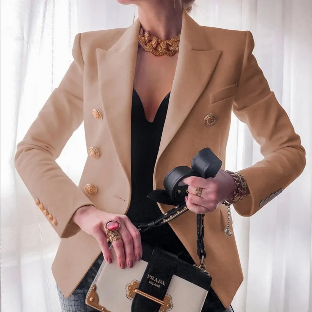 Vintage Ladies Blazer with Double Buttons - Isabelle-Brown-S-Nora Luxe