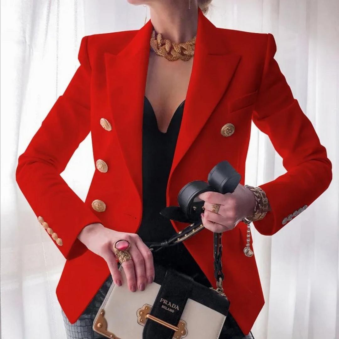 Vintage Ladies Blazer with Double Buttons - Isabelle-Red-S-Nora Luxe