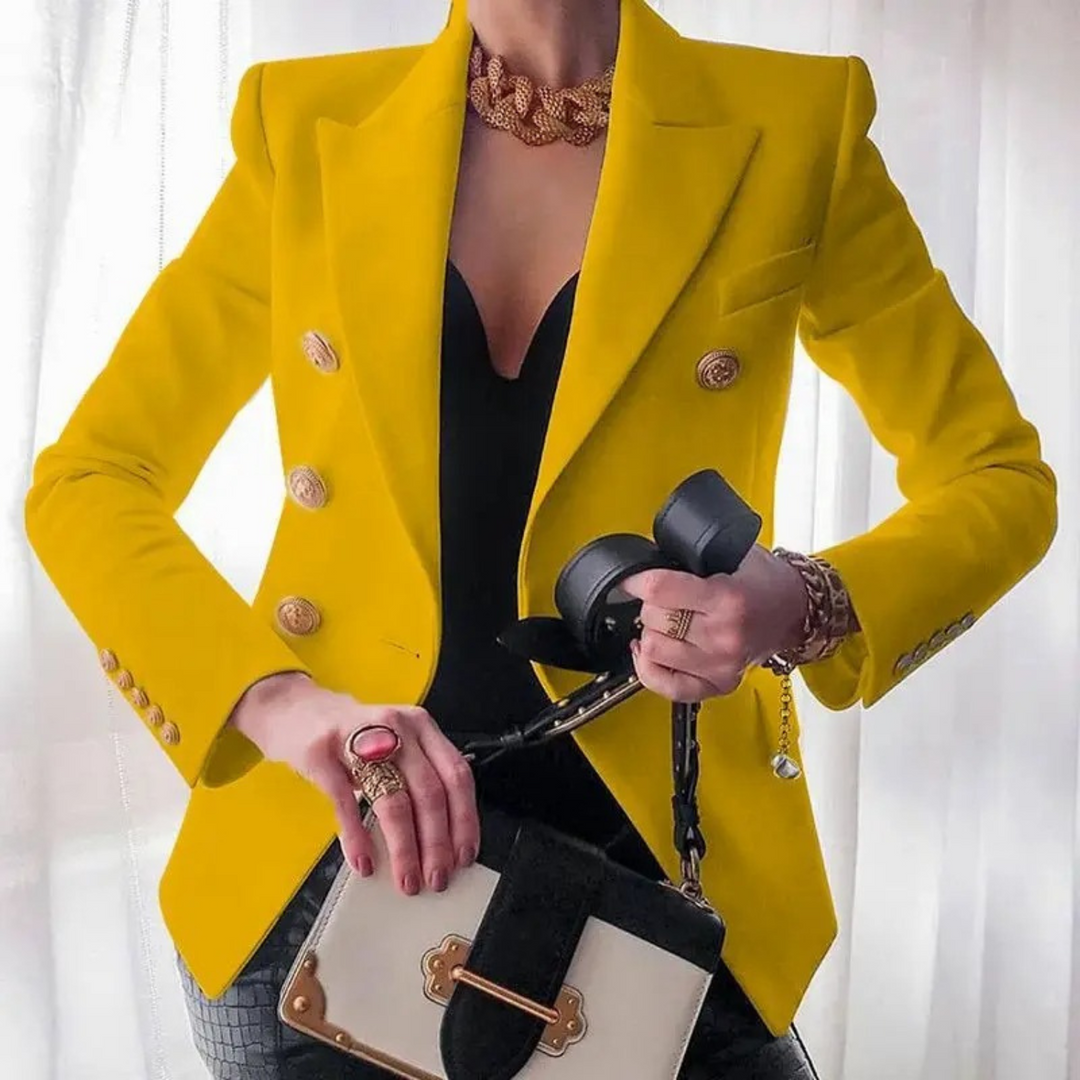 Vintage Ladies Blazer with Double Buttons - Isabelle-Yellow-S-Nora Luxe