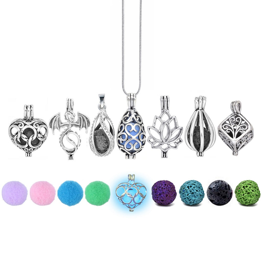Vintage Lava Stone Ball Diffuser Necklace for Essential Oils-Spiral (70 cm long)-Nora Luxe