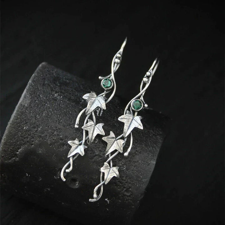 Vintage Leaf Silver Earrings-Nora Luxe